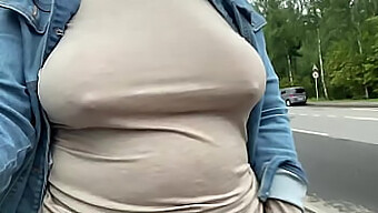 Outdoor Exhibition Of A Mature Wife'S Saggy Breasts In Public