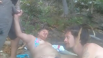 A Hot Milf And Her Husband Have Passionate Sex On A Nude Beach With A Couple They Encountered On The Rocks