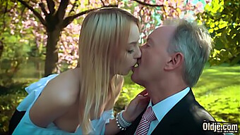 A Young Blonde Woman Moaning While Having Sex With An Elderly Man And Swallowing His Ejaculation