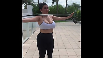 Latina Office Worker Showing Off Her Natural Assets While Exercising